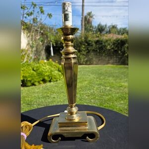 Vintage Brass Candlestick Table Lamp w/ Scroll Feet | 13" Tall (No Shade)